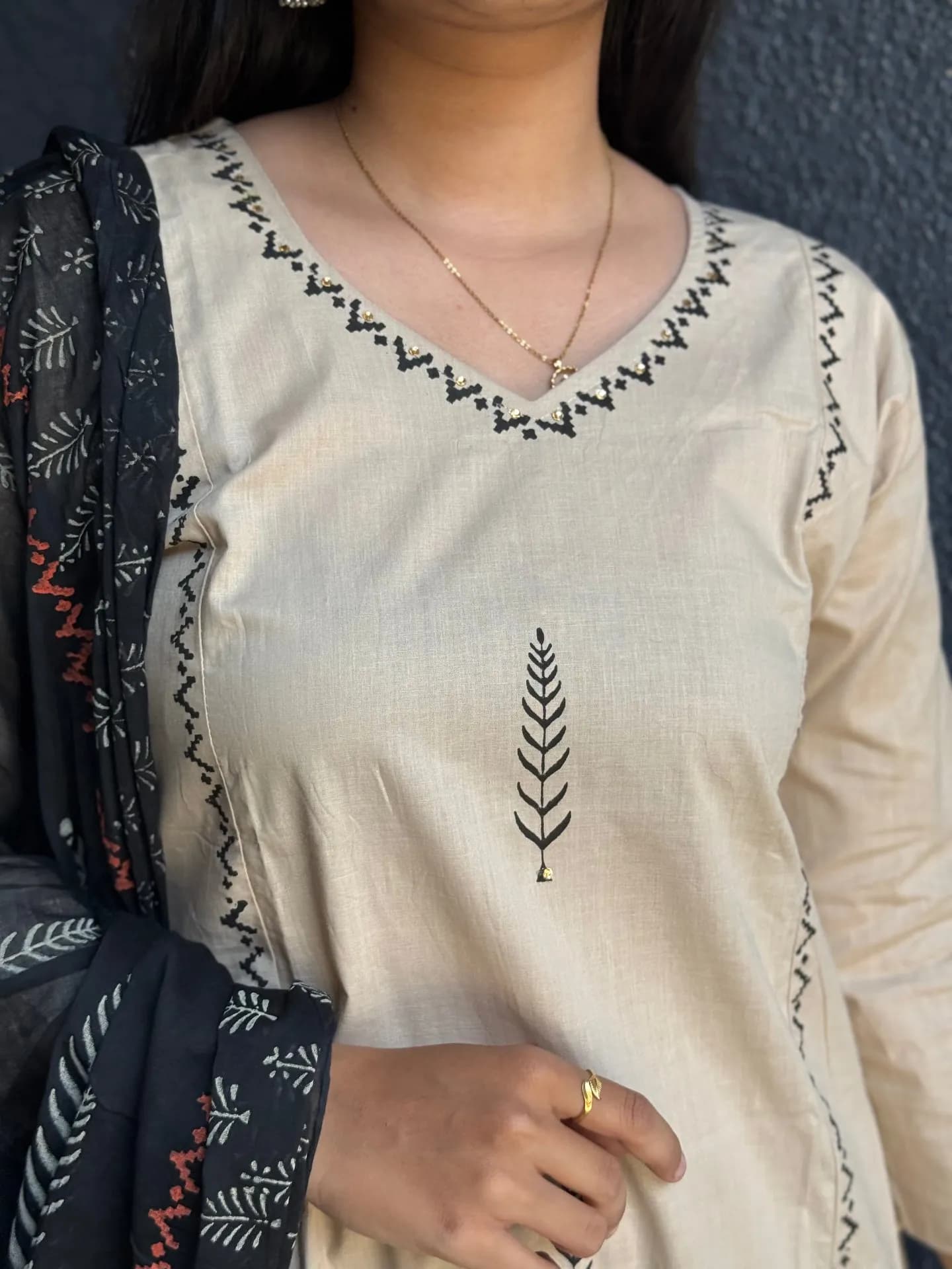 Ivory Noir Dabu Cotton Suit Set