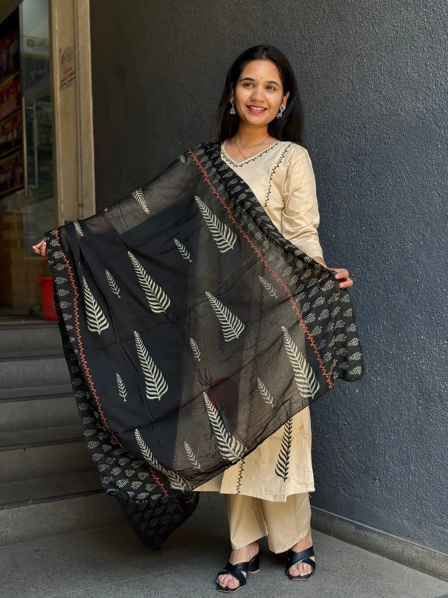 Ivory Noir Dabu Cotton Suit Set