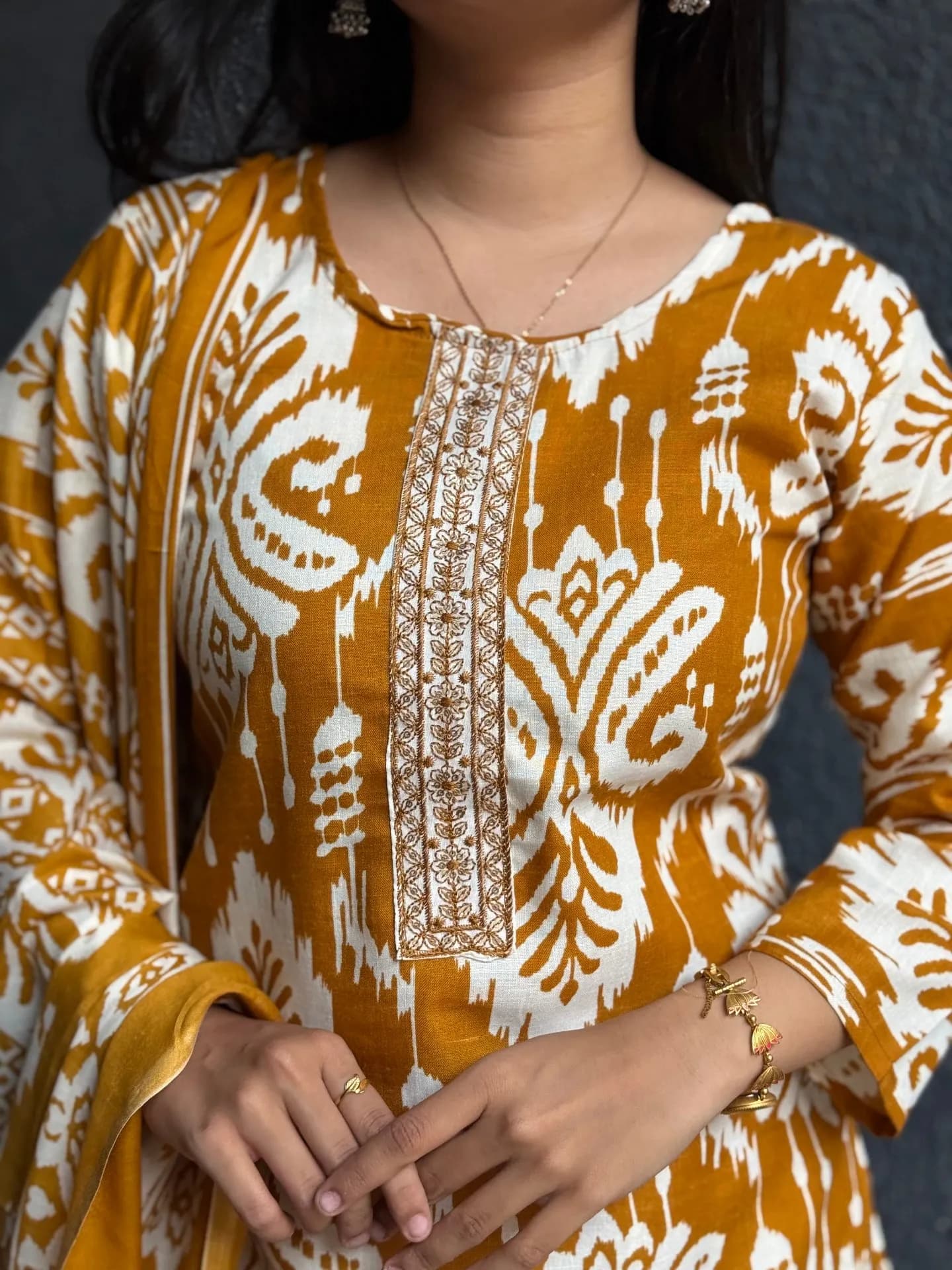 Mustard Ikat Cotton Suit Set