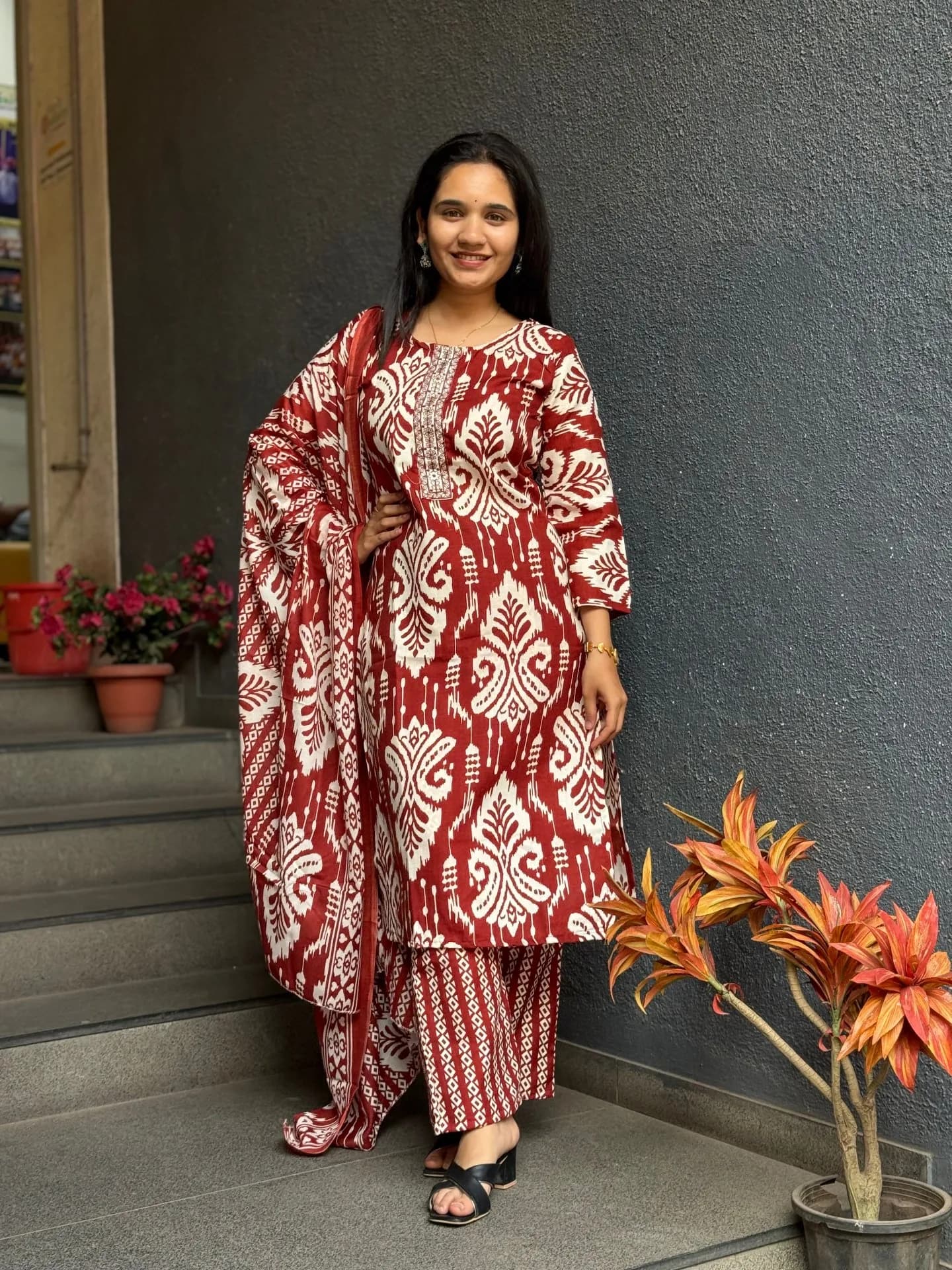 Rust Ikat Cotton Suit Set