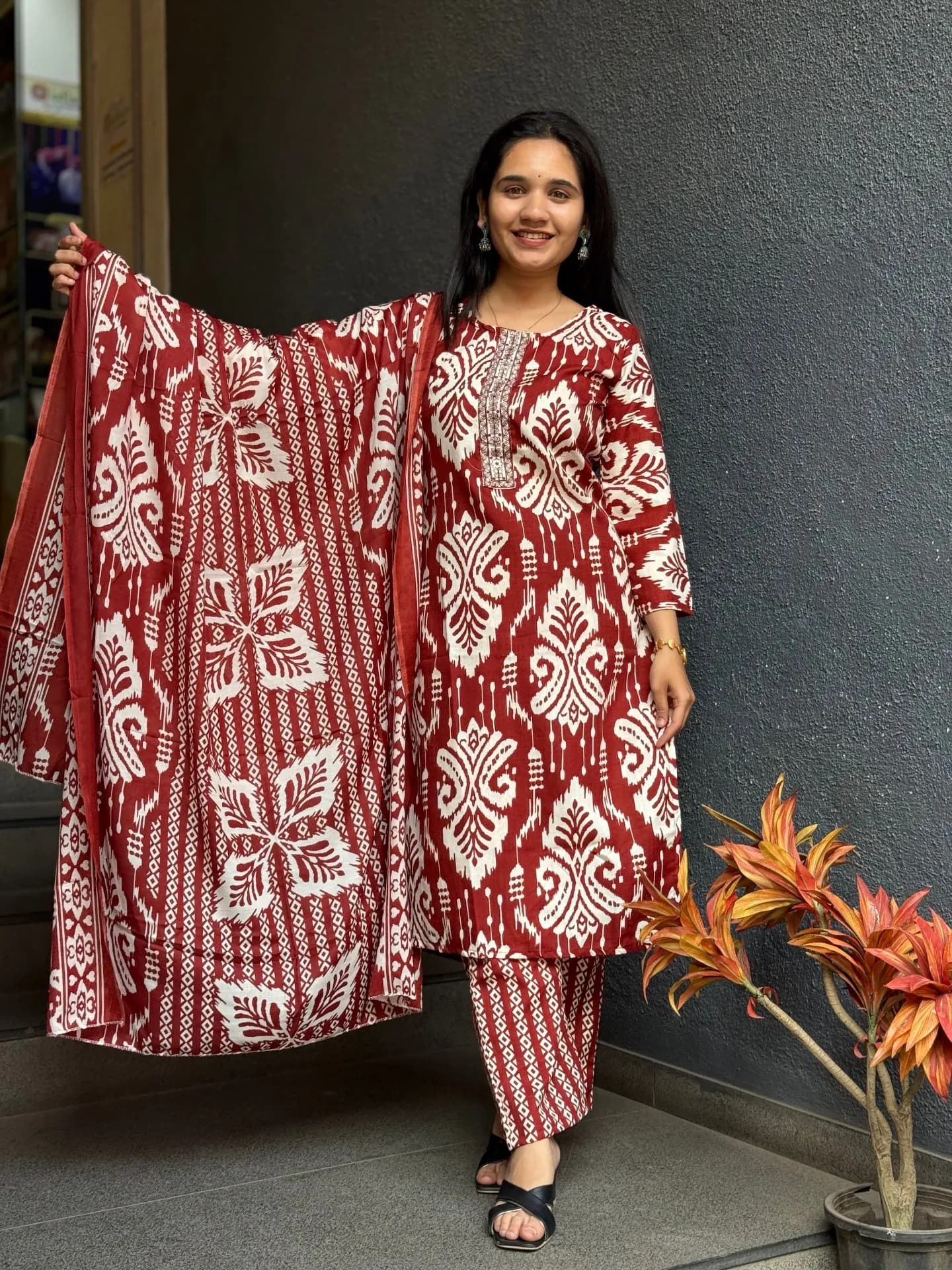 Rust Ikat Cotton Suit Set