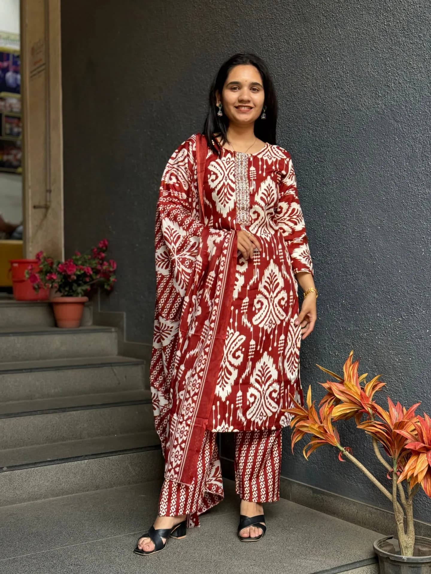 Rust Ikat Cotton Suit Set