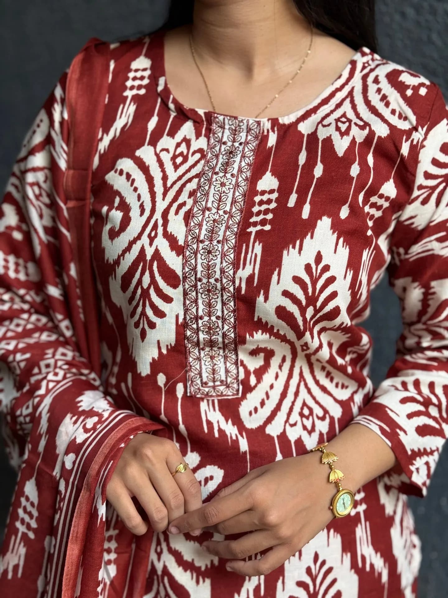 Rust Ikat Cotton Suit Set