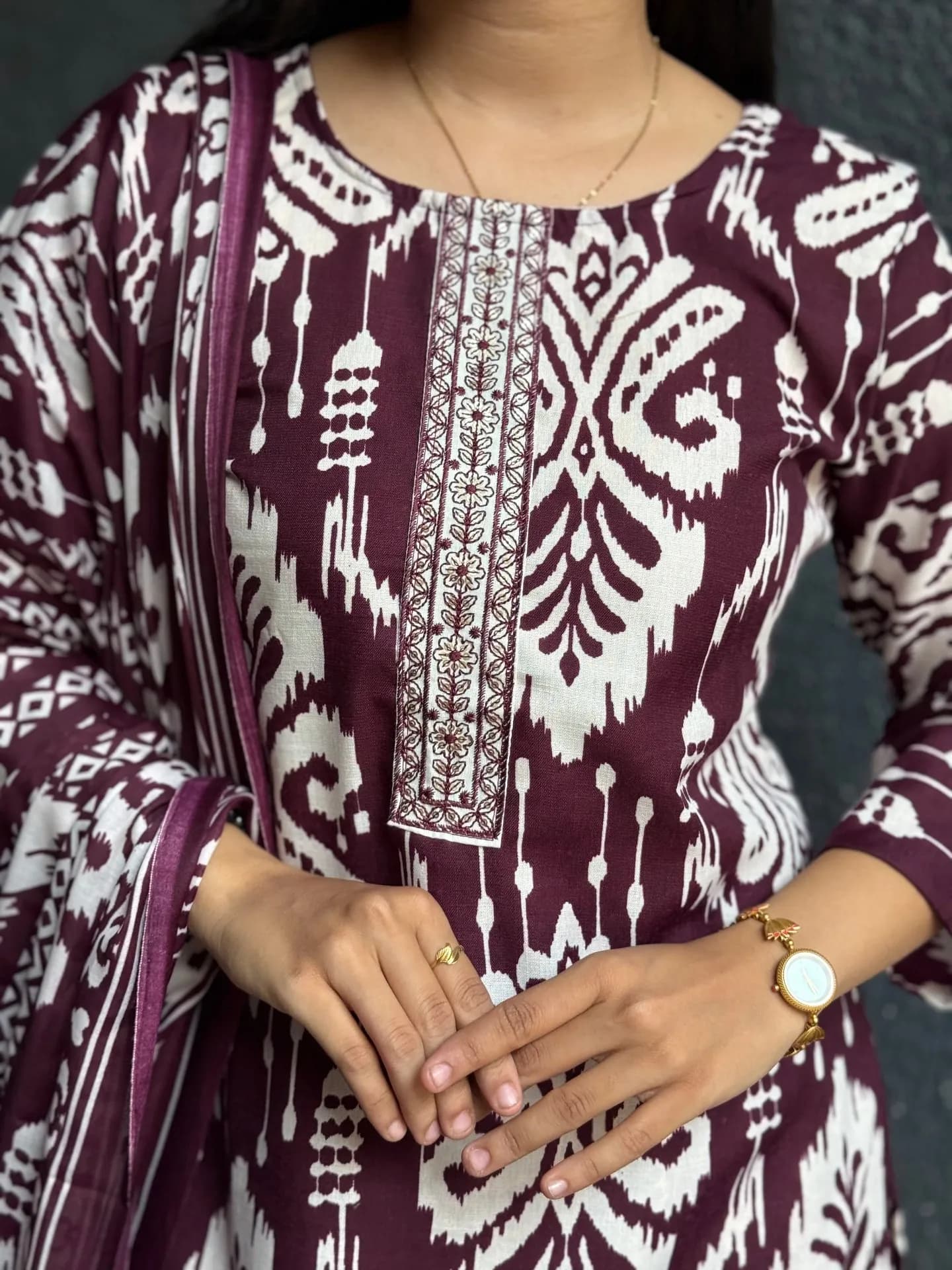 Wine Ikat Cotton Suit Set