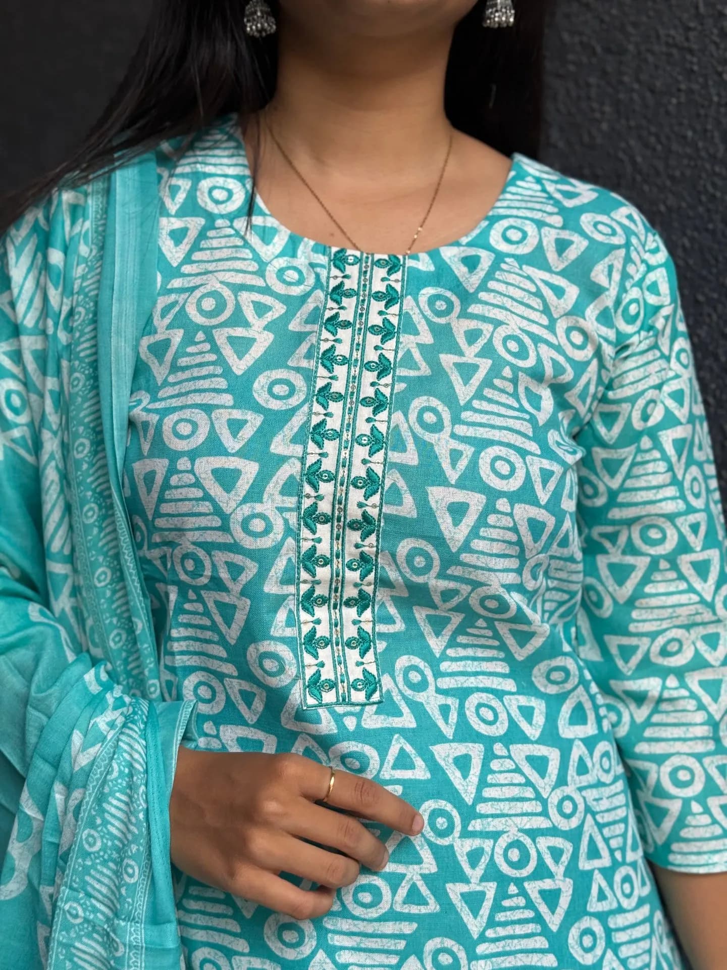 Aqua Geometry Cotton Suit Set