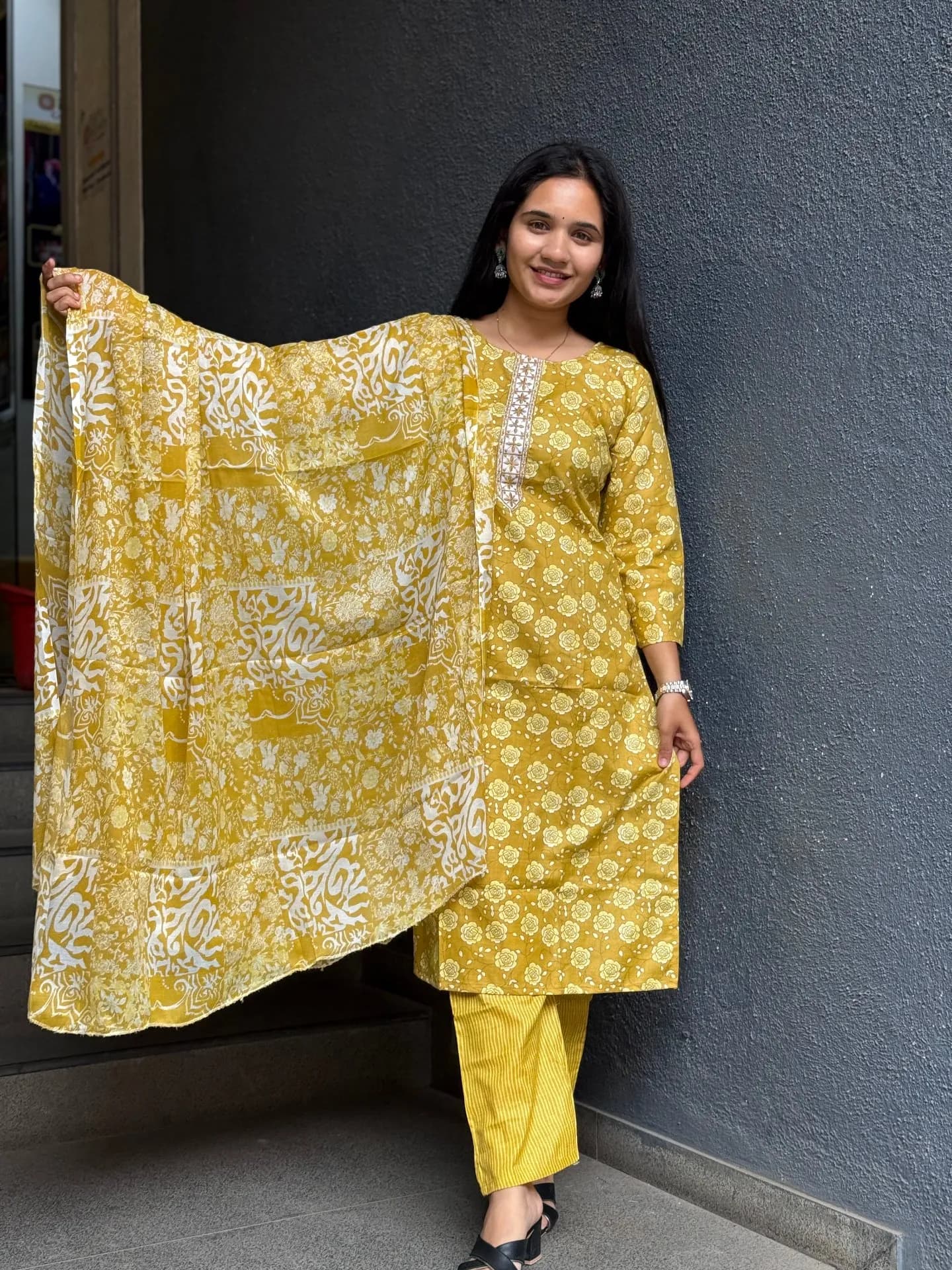 Sunlit Amber Floral Cotton Suit Set