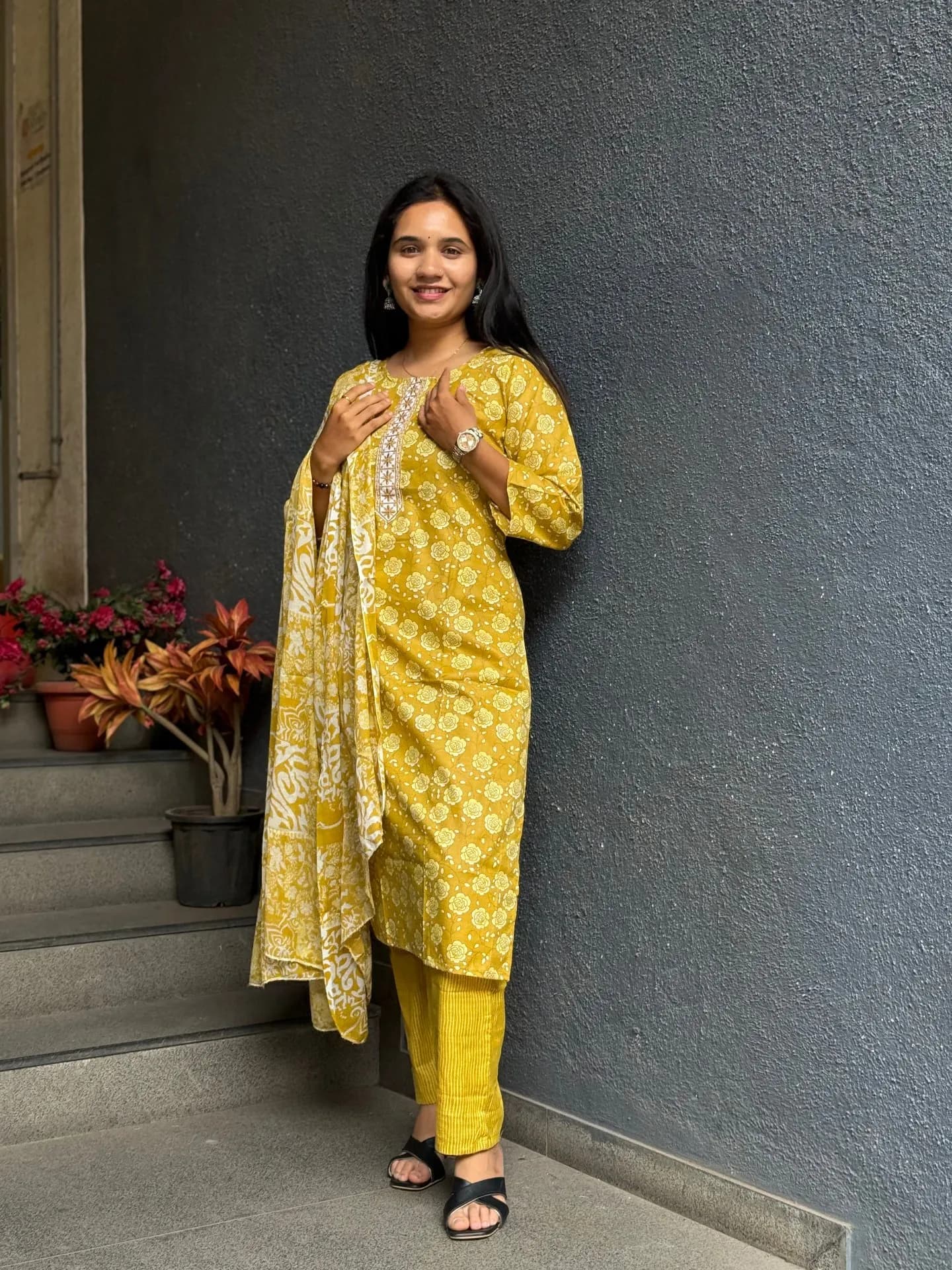 Sunlit Amber Floral Cotton Suit Set