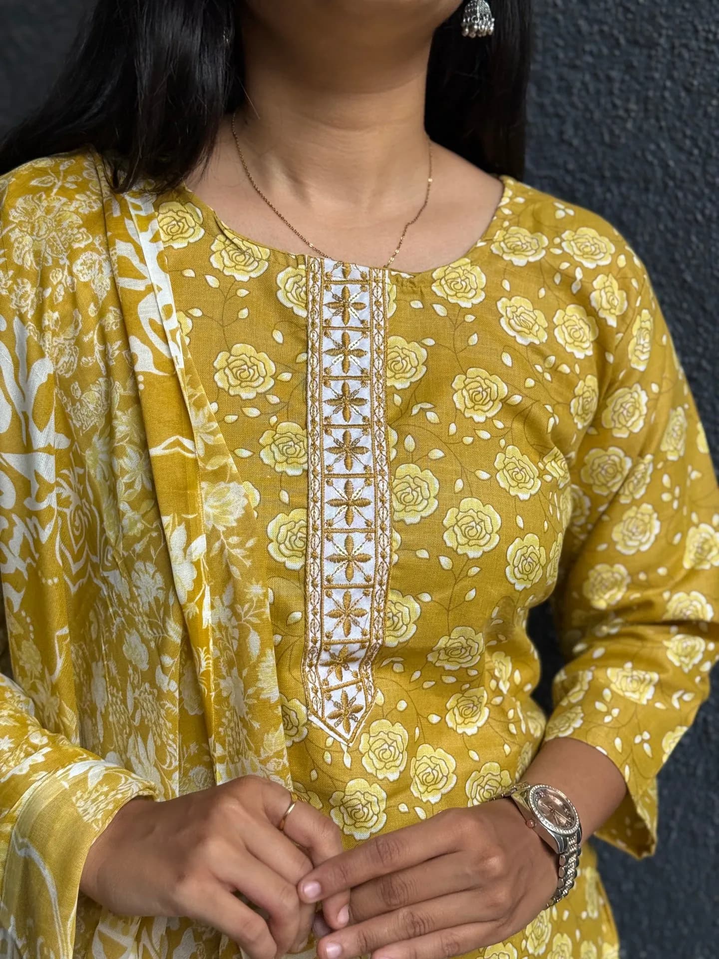 Sunlit Amber Floral Cotton Suit Set