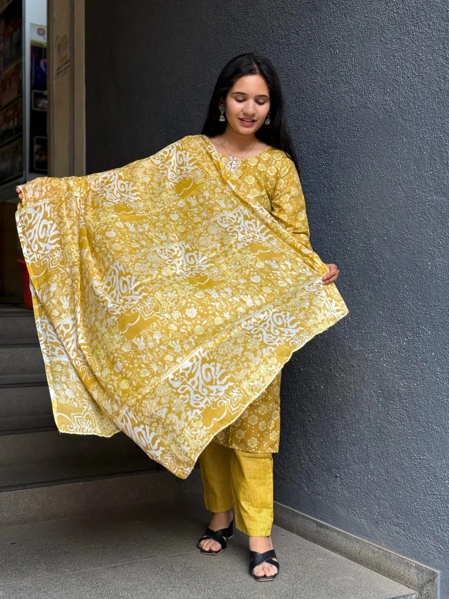 Sunlit Amber Floral Cotton Suit Set