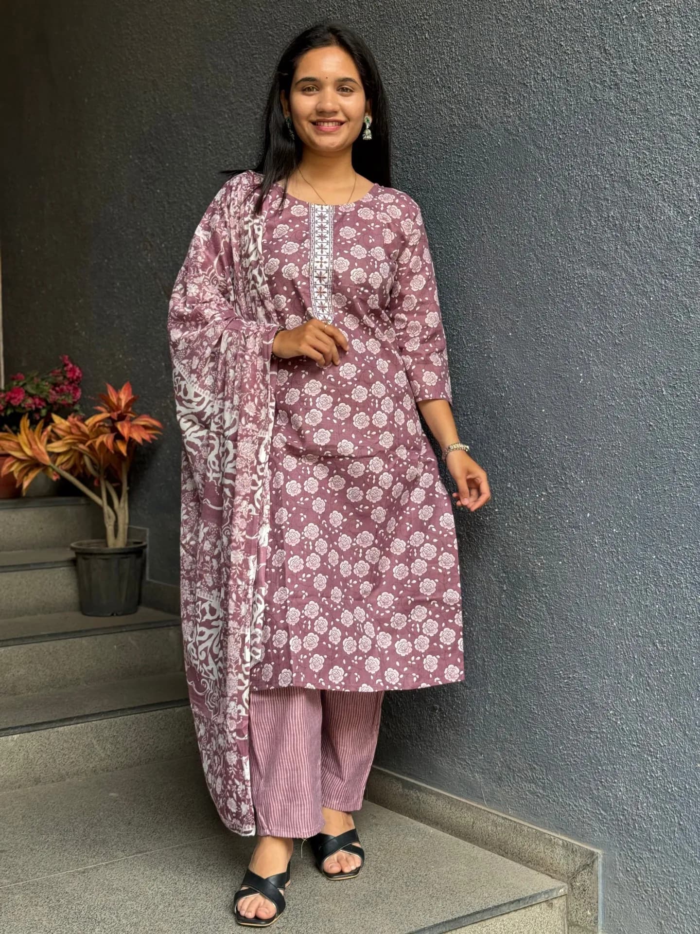 Dusty Rose Garden Cotton Suit Set