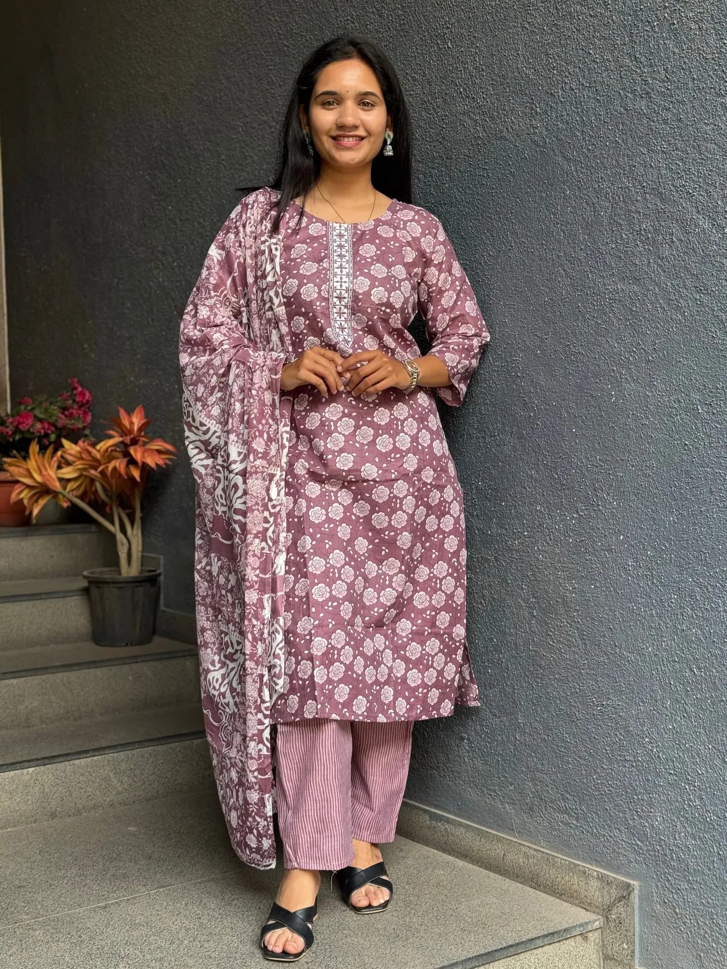 Dusty Rose Garden Cotton Suit Set