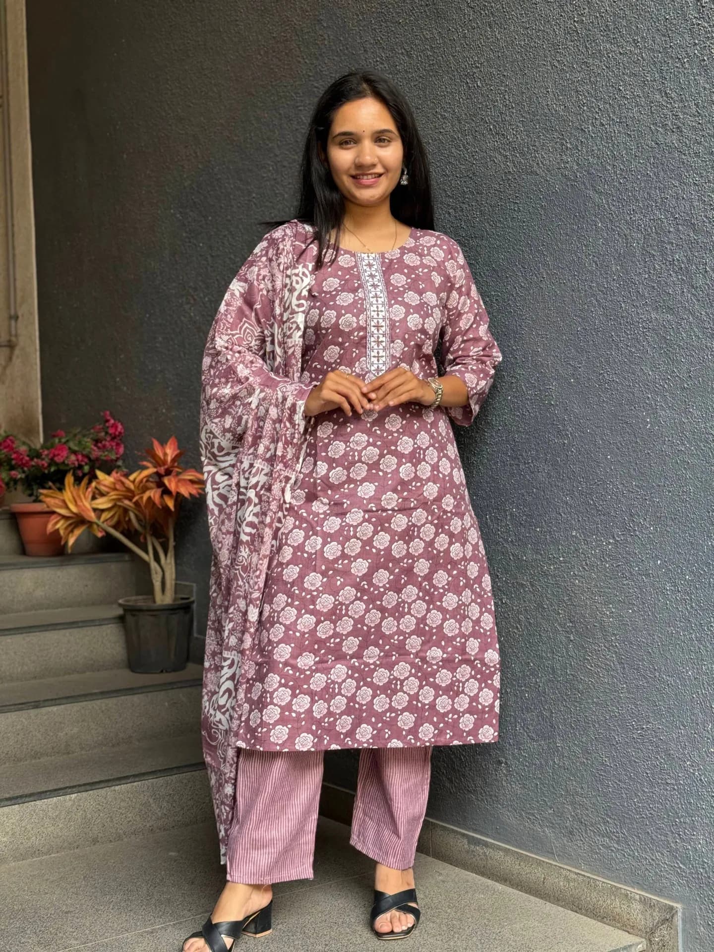 Dusty Rose Garden Cotton Suit Set