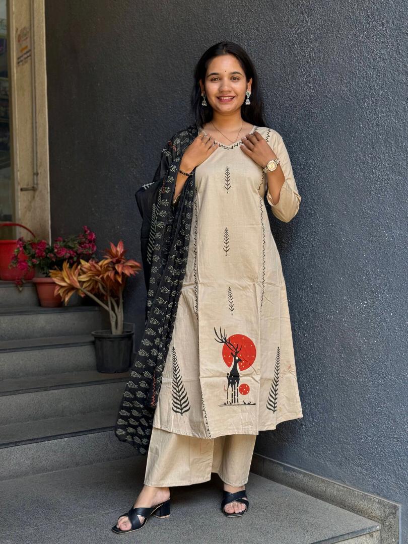 Ivory Noir Dabu Cotton Suit Set