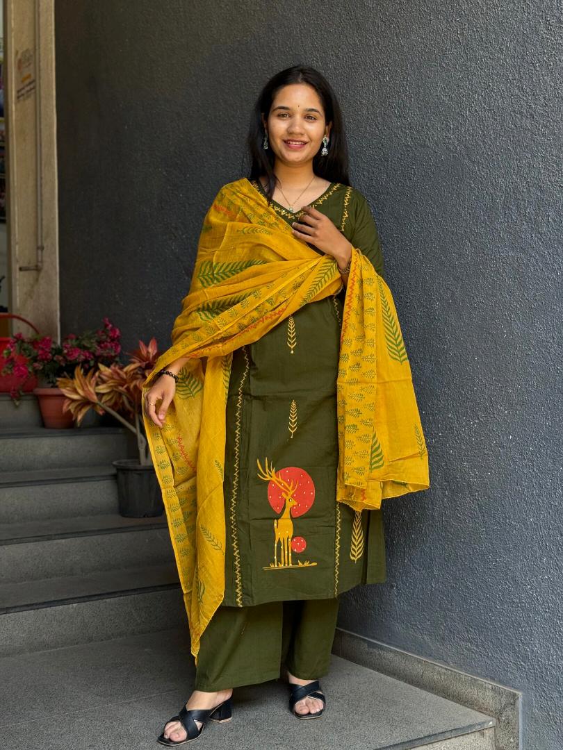 Olive Sun Dabu Cotton Suit Set