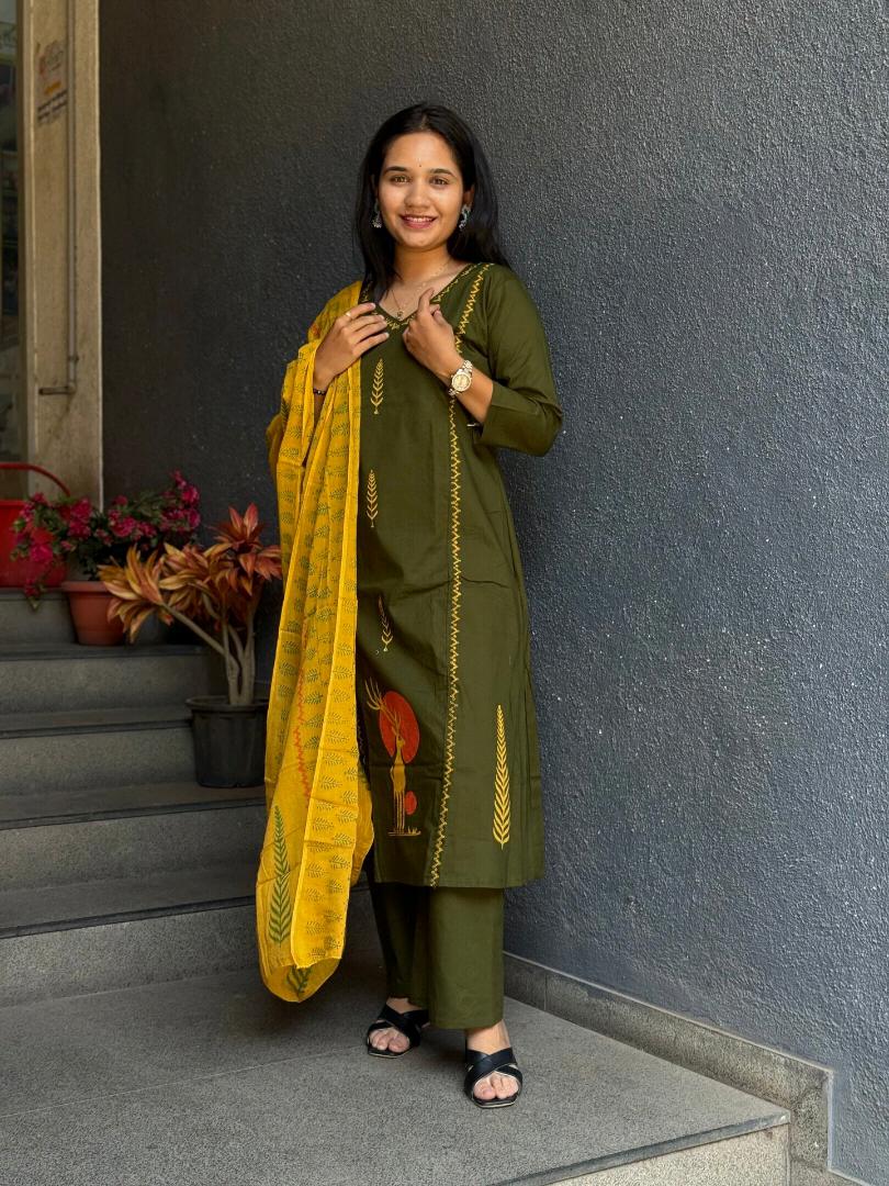 Olive Sun Dabu Cotton Suit Set